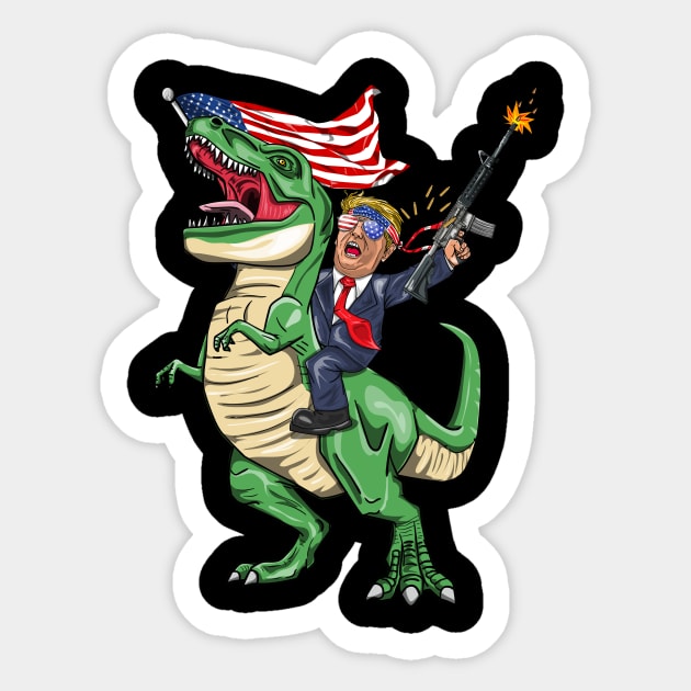 Machine Gun Trump On T Rex Dinosaur With American Flag Sticker by BUBLTEES